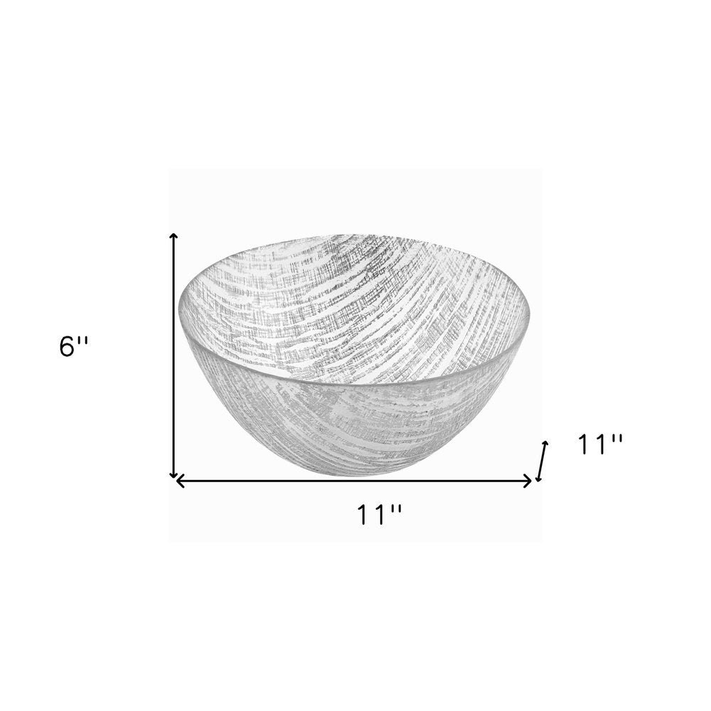 11" Clear And Silver Glass Abstract Round Salad Bowl