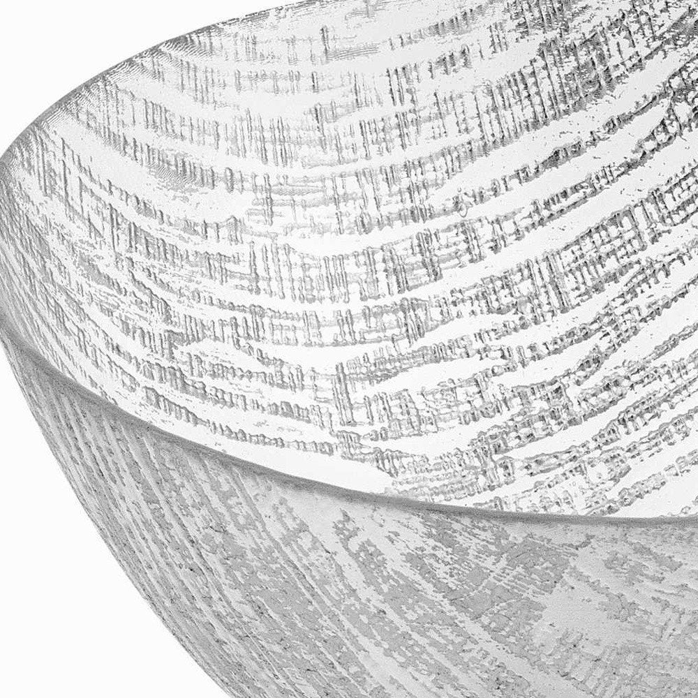 11" Clear And Silver Glass Abstract Round Salad Bowl