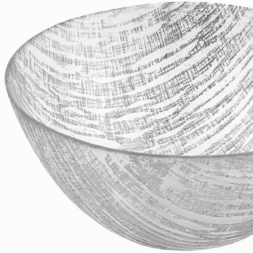 11" Clear And Silver Glass Abstract Round Salad Bowl