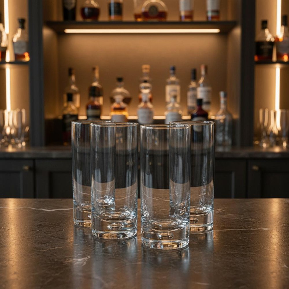 Set of Four Clear Mouth Blown Crystal Highball Glasses