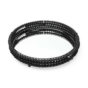 21" Matte Black Wood With Bead Mirrored Glass Bottom Round Tray
