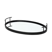 20" Black Metal And Mirrored Glass Oval Vanity Tray With Handles