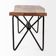 66" Brown and Black Distressed Live Edge Solid Wood Dining Bench
