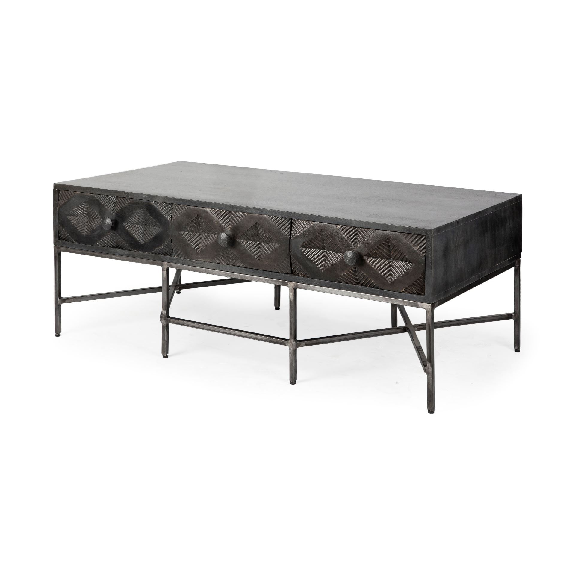 24" Brown Wood Coffee Table With Three Drawers