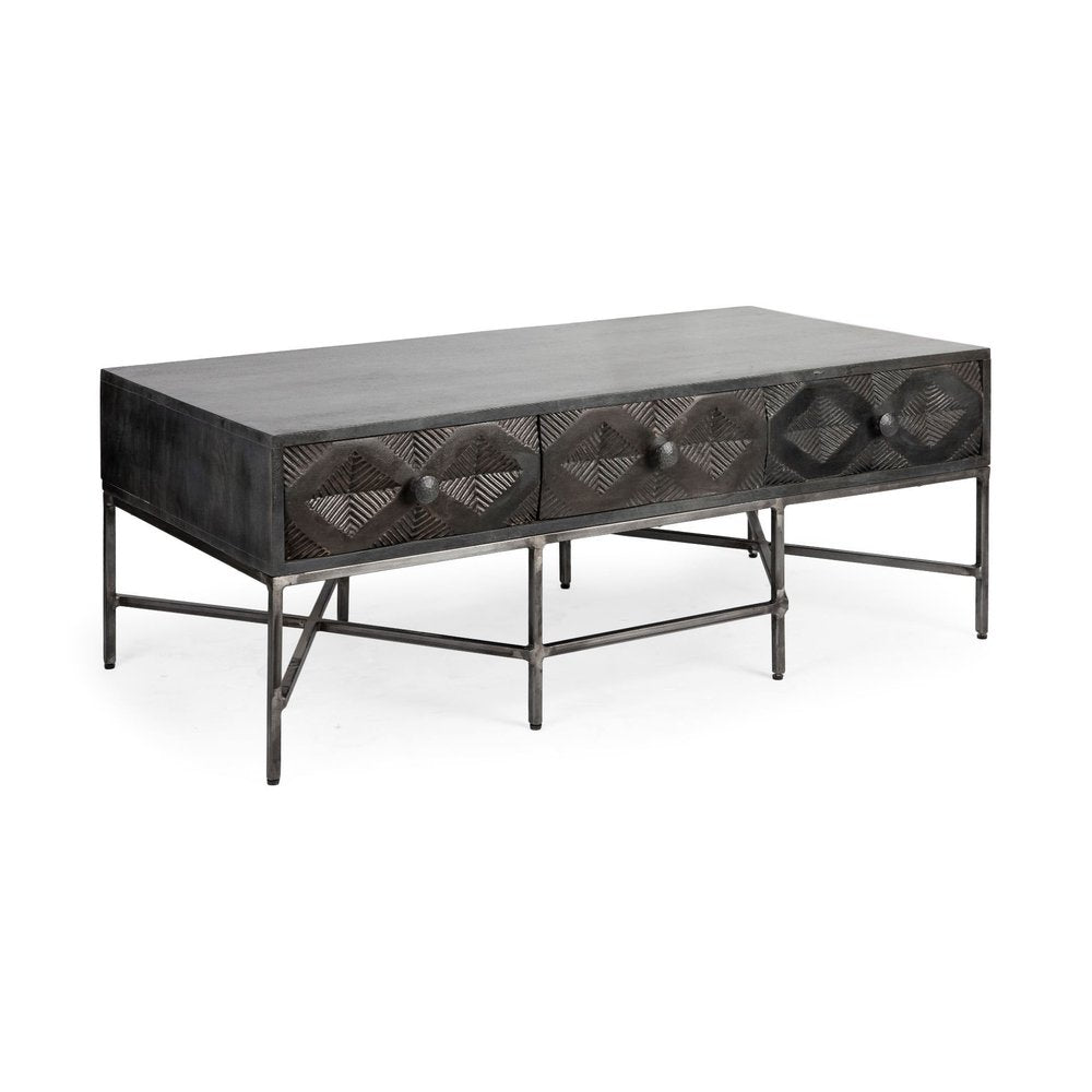 24" Brown Wood Coffee Table With Three Drawers