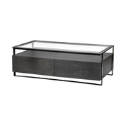 30" Clear And Black Glass Rectangular Coffee Table With Four Drawers And Shelf