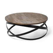 41" Brown and Black Solid Wood and Metal Round Coffee Table
