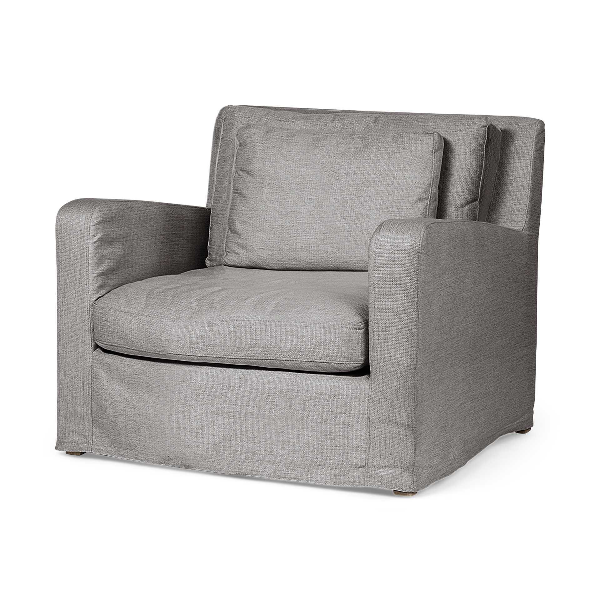 38" Gray and Brown Linen Arm Chair