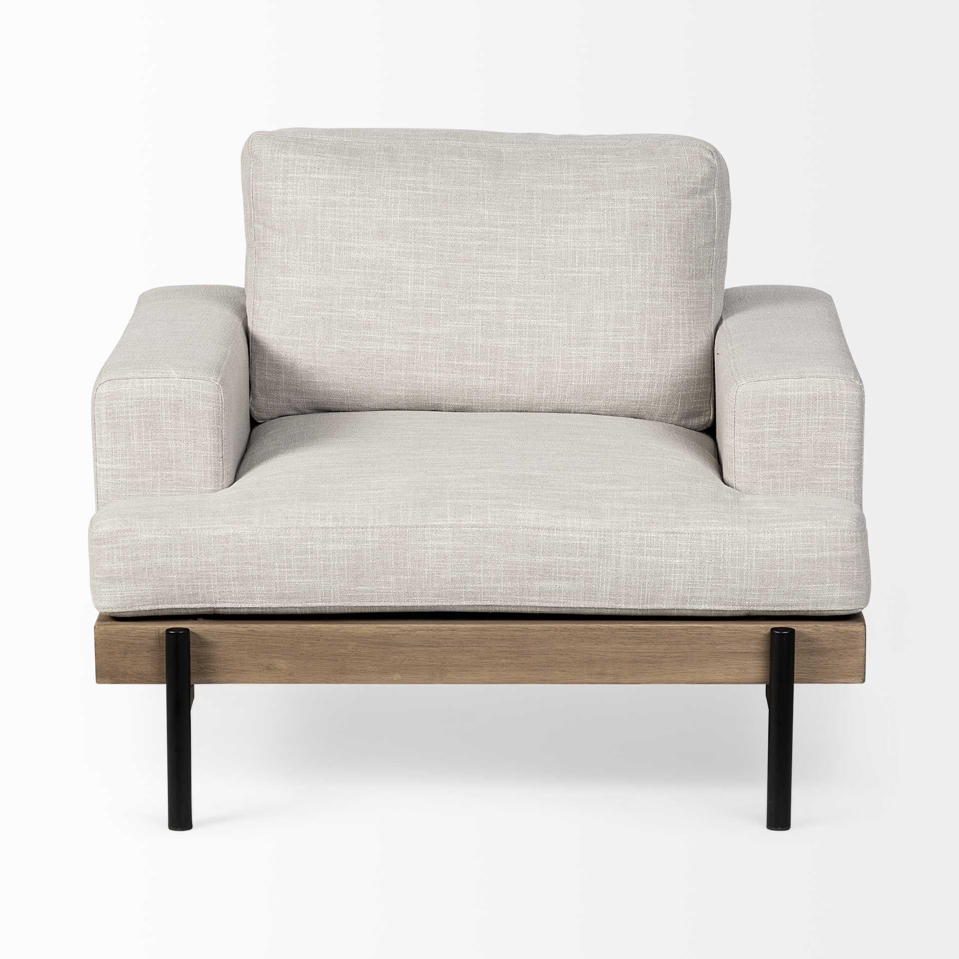 41" Cream and Black Fabric Arm Chair