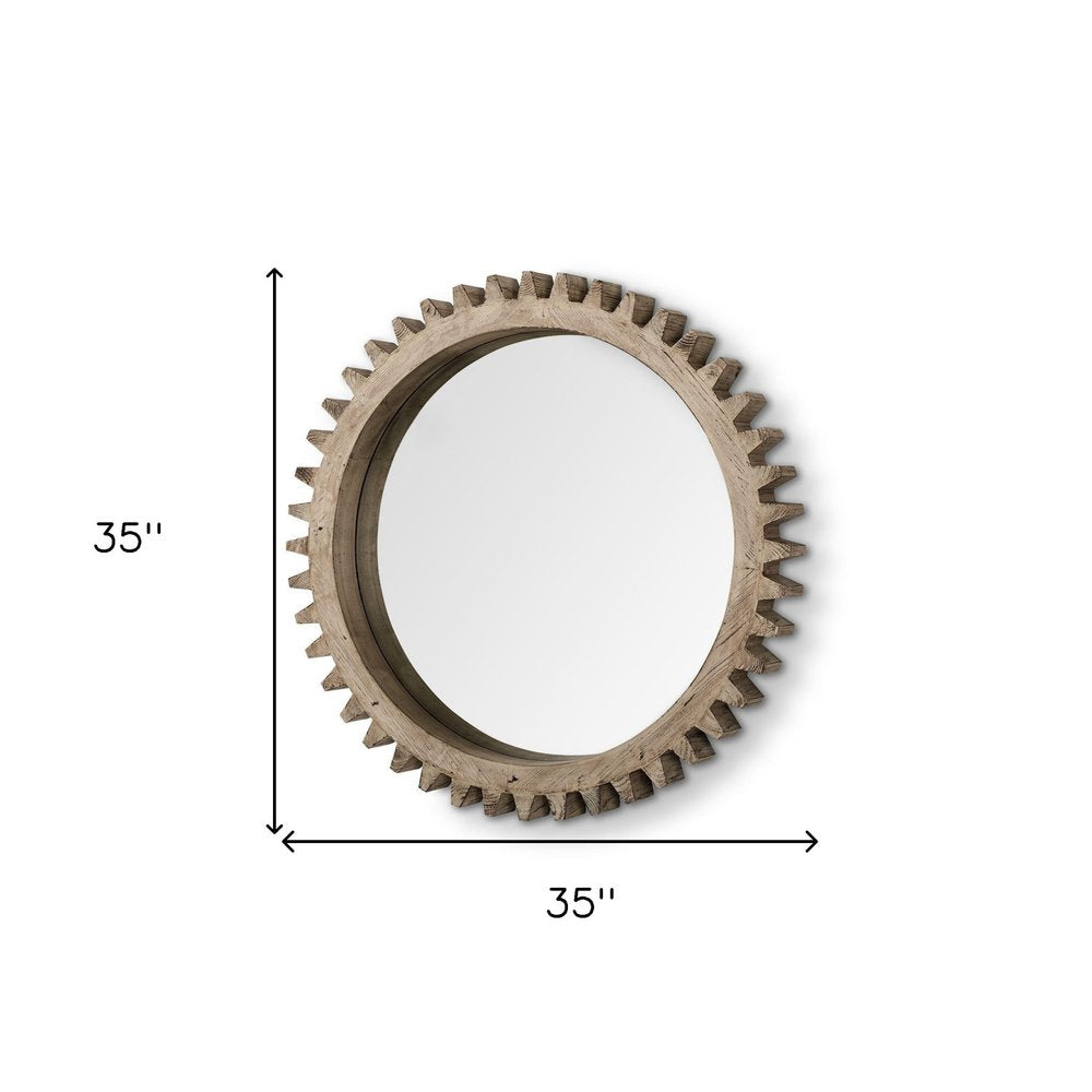 35" Brown Abstract Wood Framed Accent Mirror