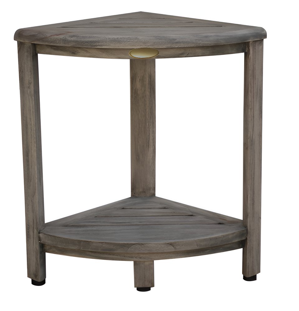 17" Gray Teak Corner Shower Bench With Shelf