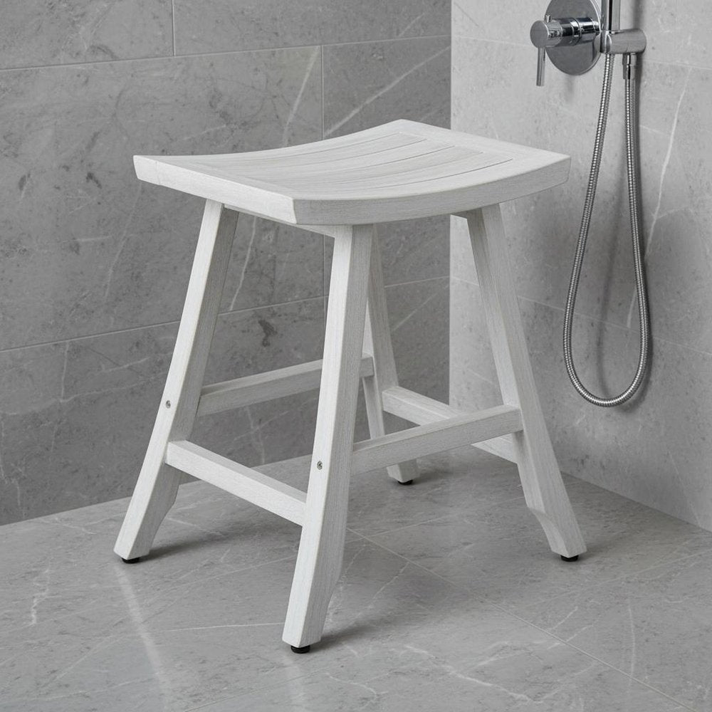 24" X 15" White Teak Square Shower Bench