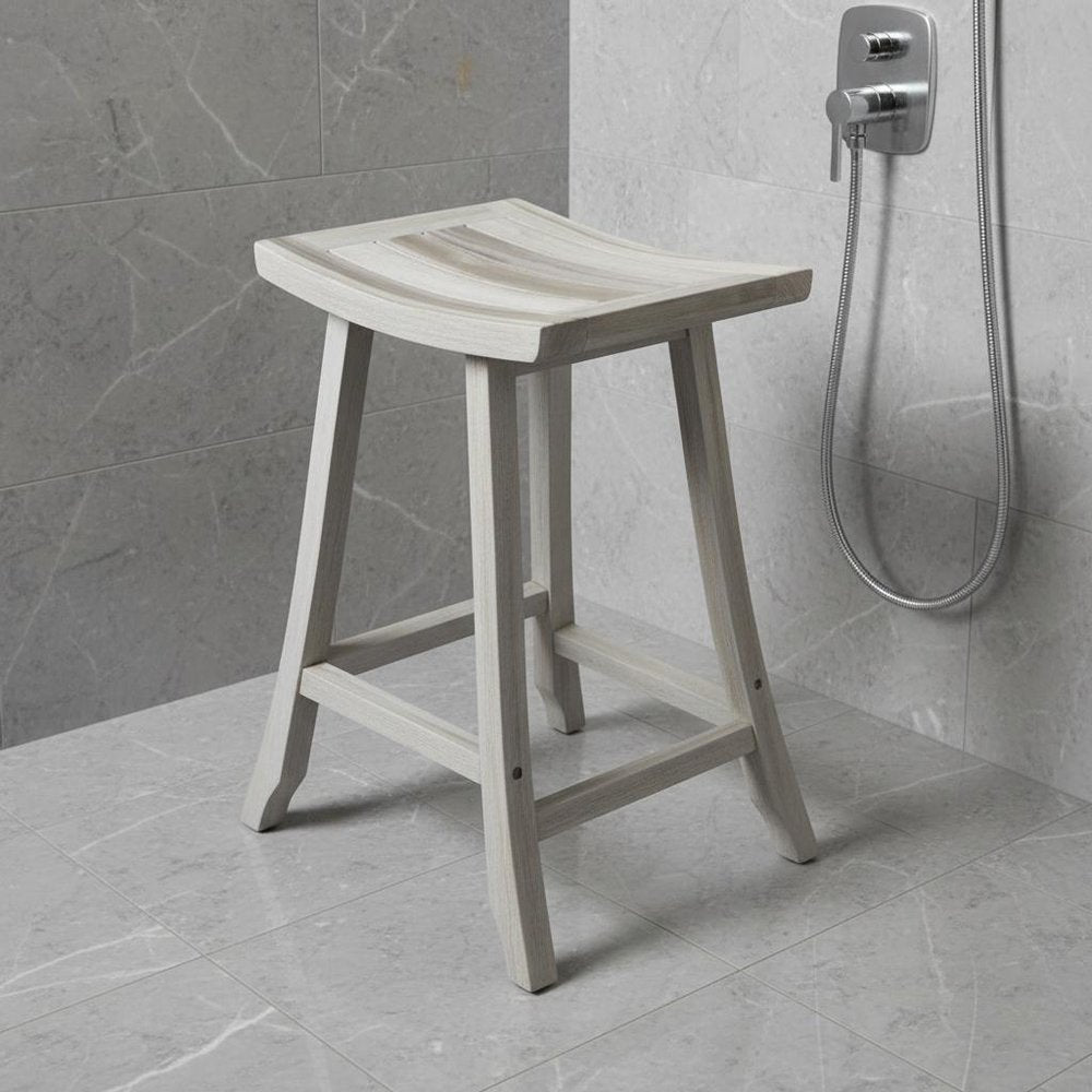 30" X 15" Light Gray Teak Square Shower Bench