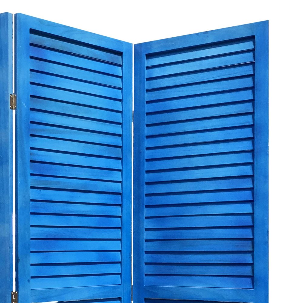 67" Light Blue Folding Three Panel Screen Room Divider