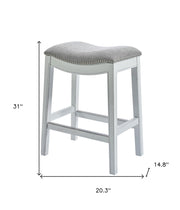 31" Light Gray And White Upholstered And Solid Wood Backless Bar Height Bar Chair