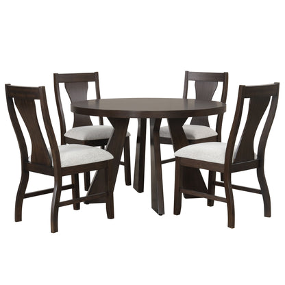 Chestnut Ridge - 5 Piece Dining Room Set (Round 47" Table & 4 Chairs) - Brown / Beige