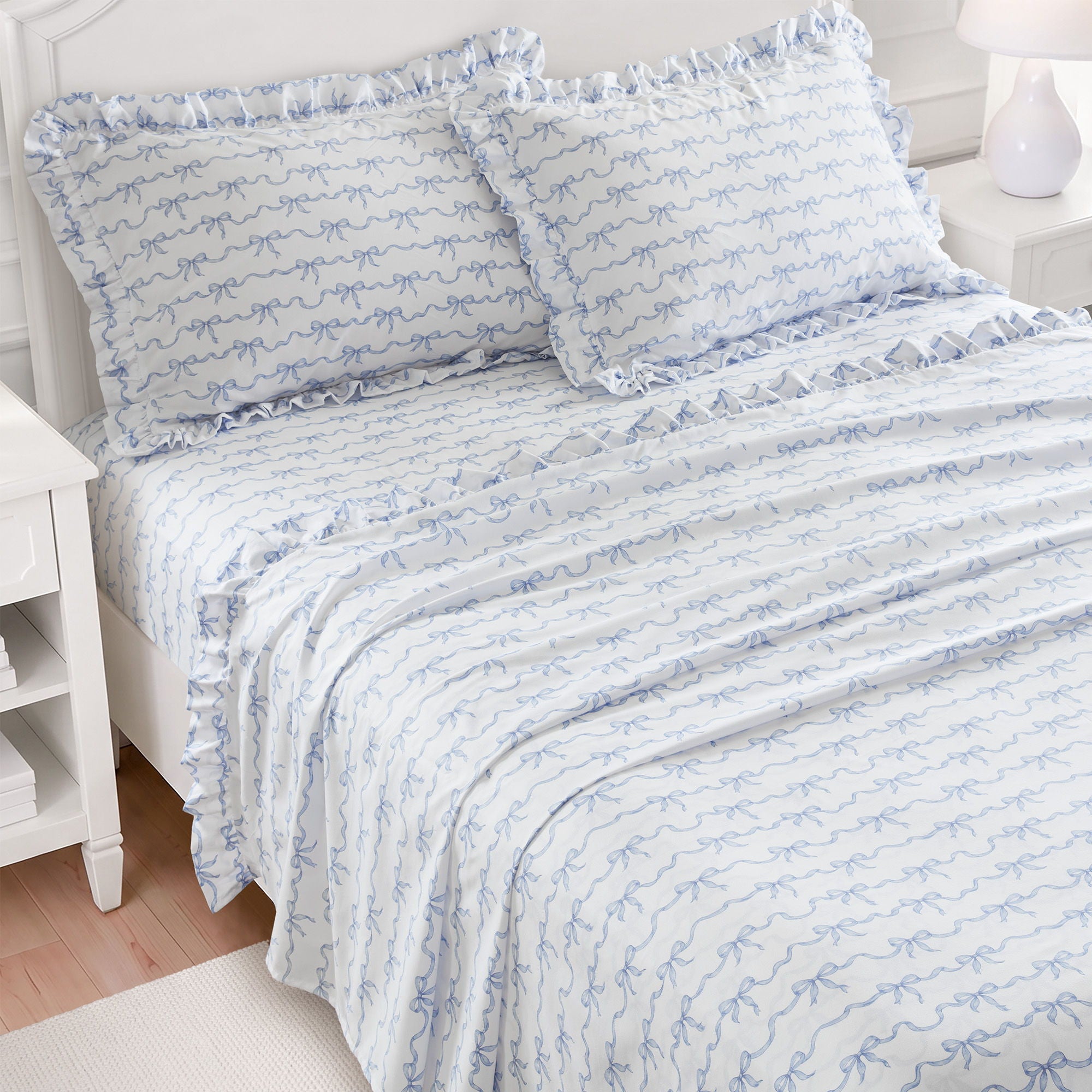 Microfiber Ruffle - Twin Sheets - Blue Bow