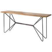 66" Brown and Black Solid Wood and Iron Abstract Base Console Table