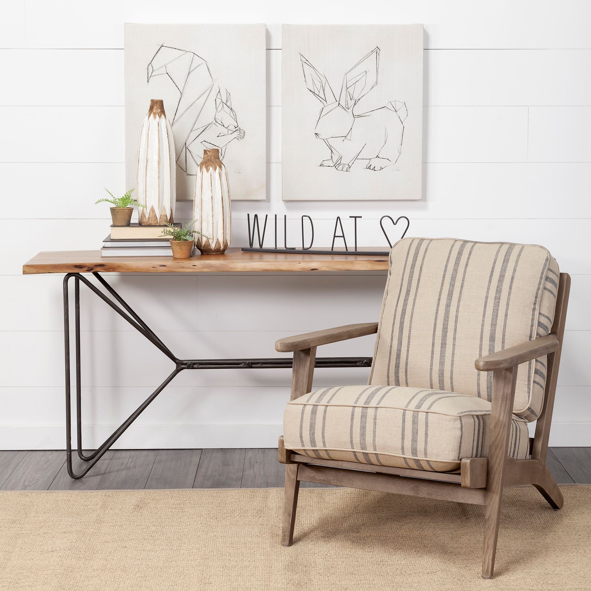 66" Brown and Black Solid Wood and Iron Abstract Base Console Table