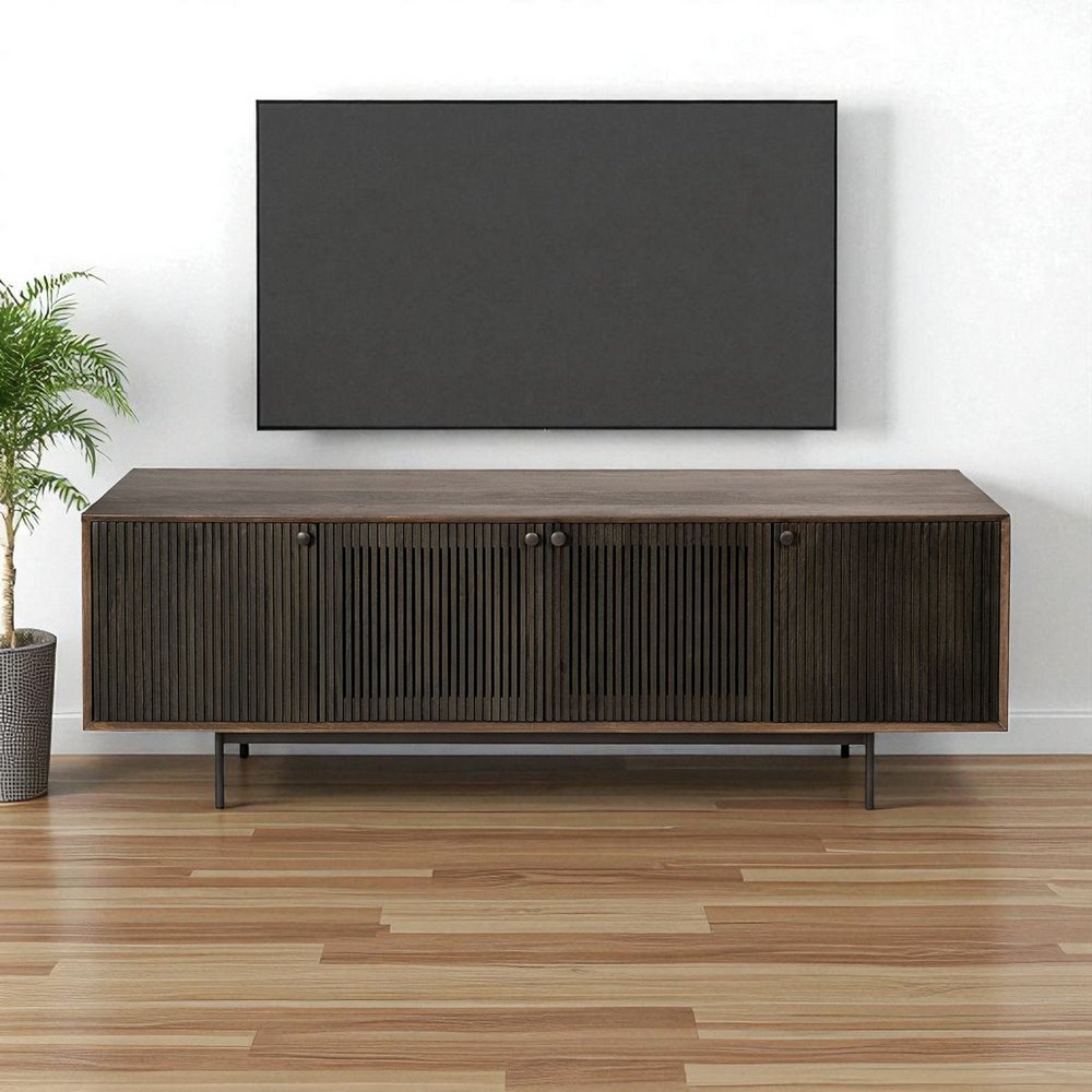 20" Brown Solid Wood Cabinet Enclosed Storage TV Stand