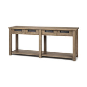 72" Brown Solid Wood Floor Shelf Console Table And Drawers