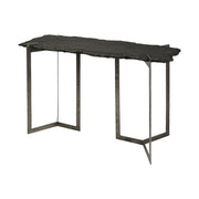 50" Black and Nickel Slate and Iron Distressed Double Pedestal Console Table