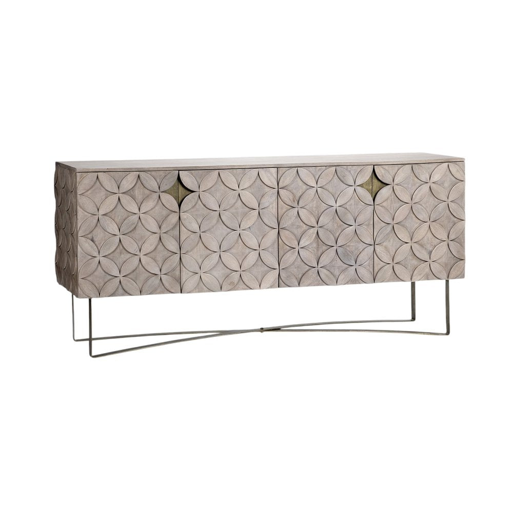 72" Light Brown Solid Wood Sideboard with Four Doors
