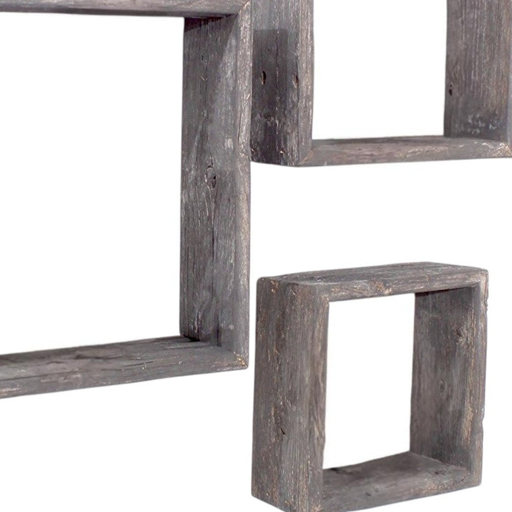Set of Three Espresso Wood Square Hanging Dimensional Sculpture