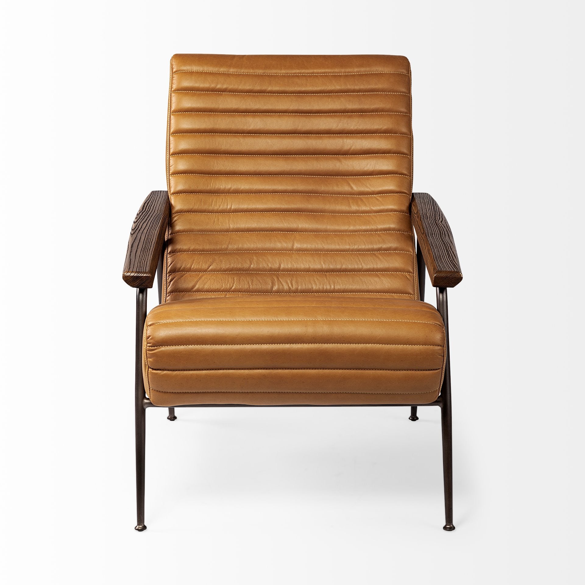 37" Tan and Black Faux Leather Tufted Lounge Chair