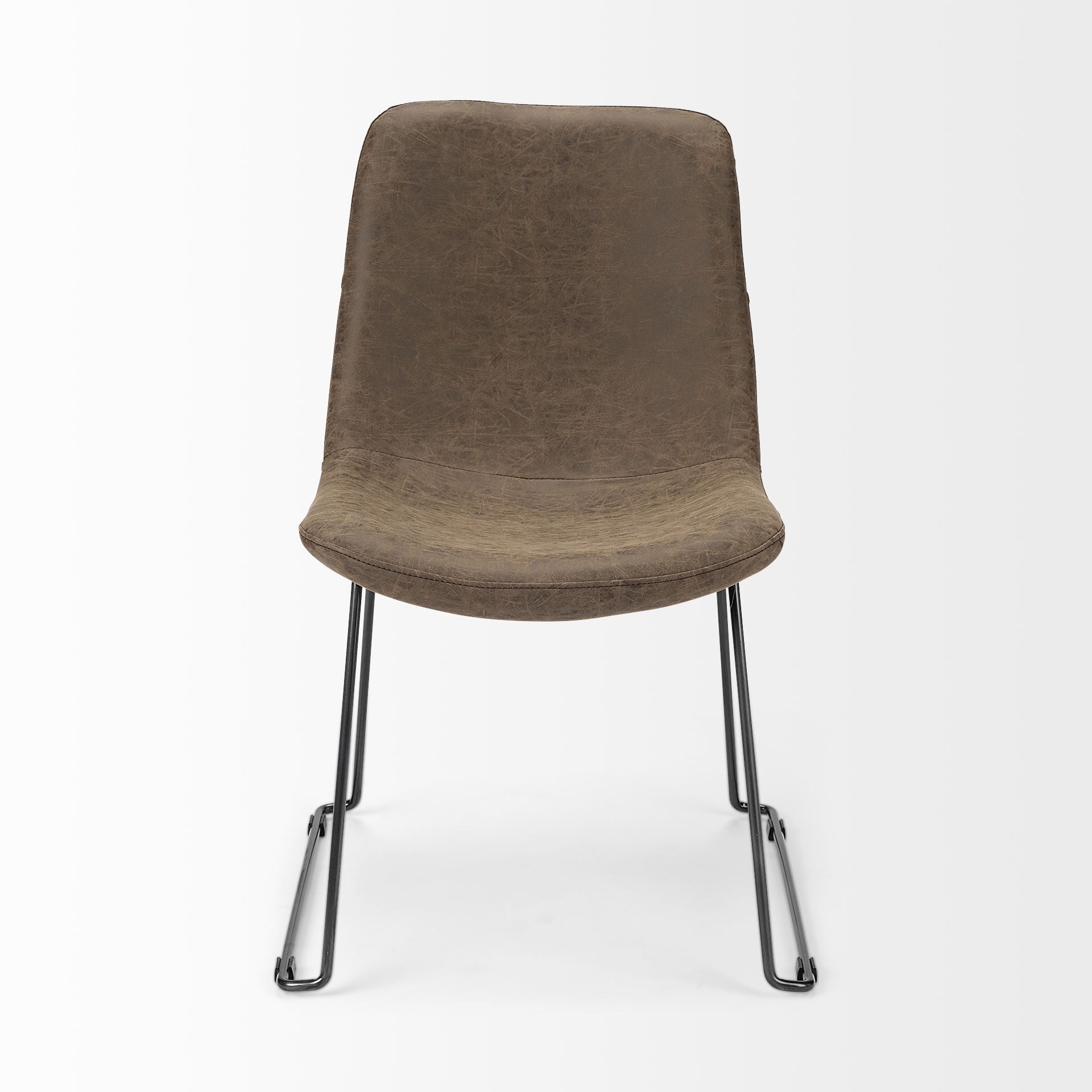 Set of Two Brown and Black Faux Leather Dining Side Chairs