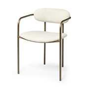Set of Two Cream and Gold Fabric Open Back Dining Arm Chairs