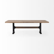 96" Natural And Black Solid Wood And Metal Trestle Base Dining Table