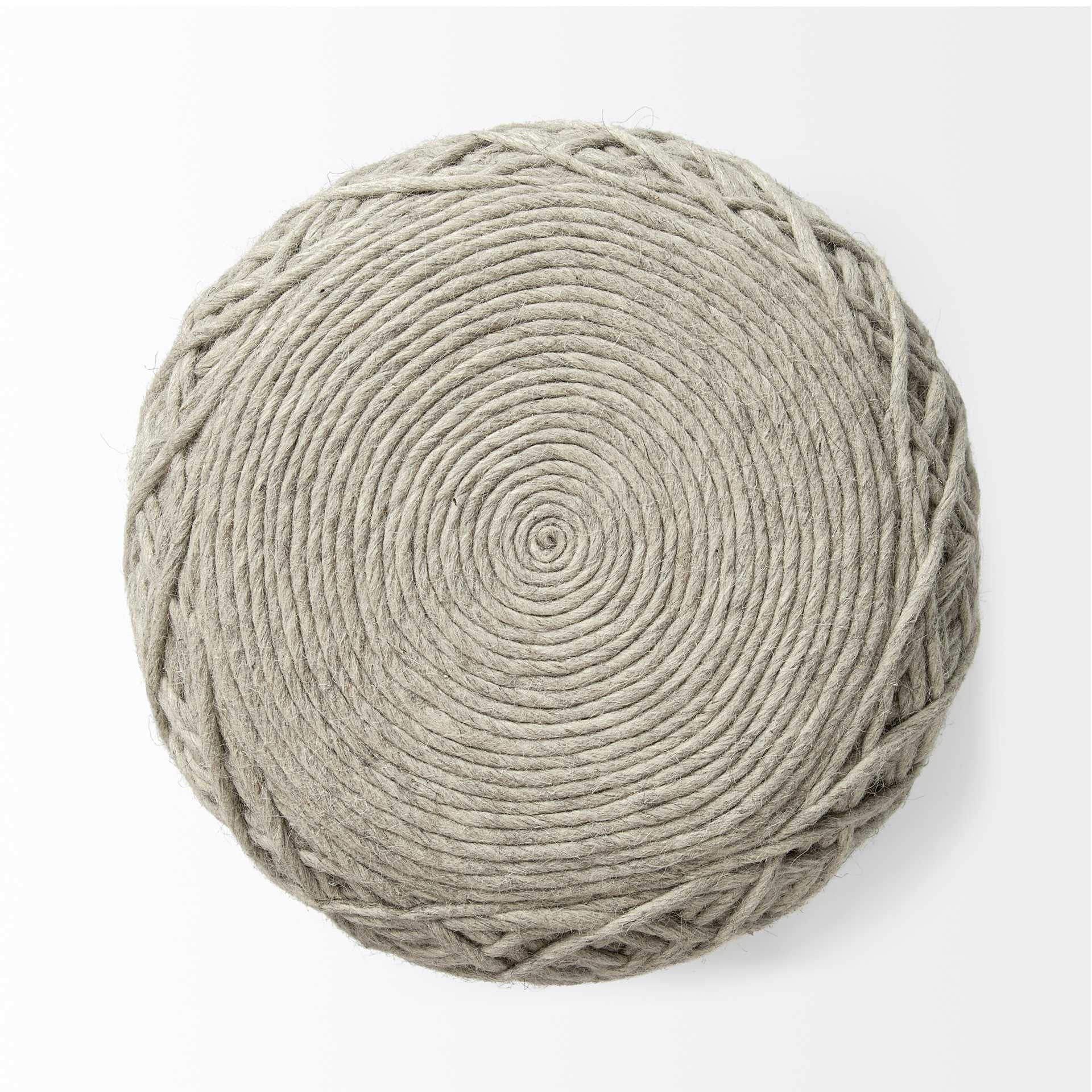 16" Ivory Upholstery Cylinder Abstract Pouf Ottoman