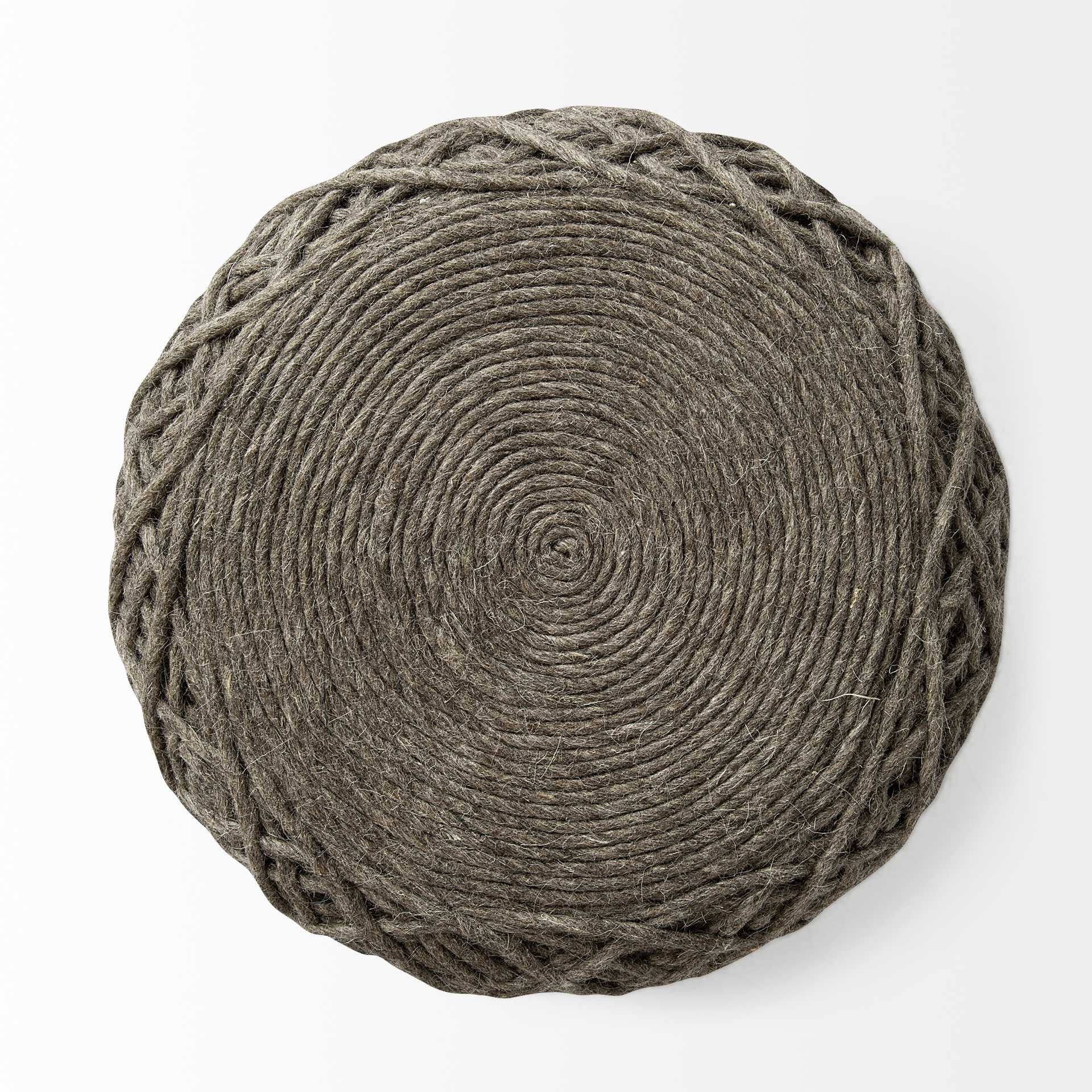 16" Brown Upholstery Cylinder Abstract Pouf Ottoman