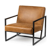 32" Brown and Black Faux Leather Distressed Arm Chair