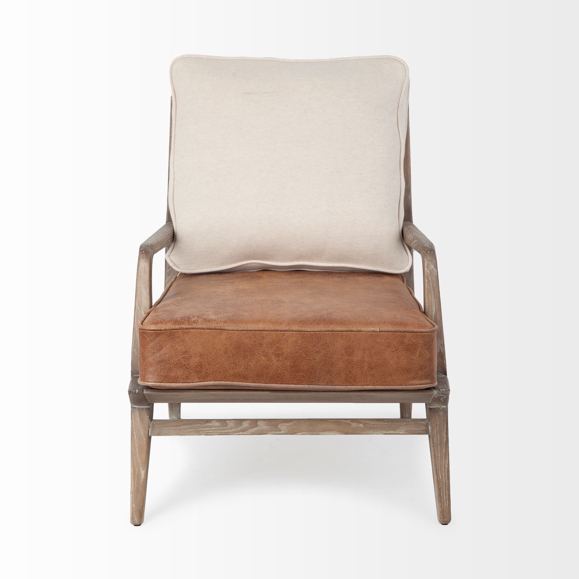 24" Beige and Brown Leather Arm Chair