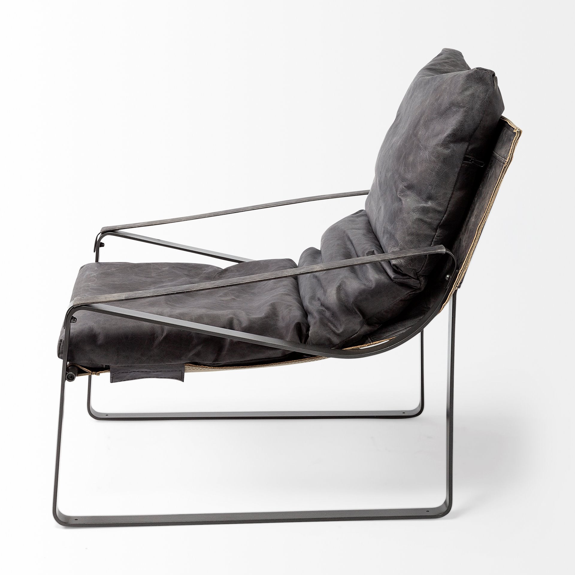 35" Black Leather Distressed Arm Chair