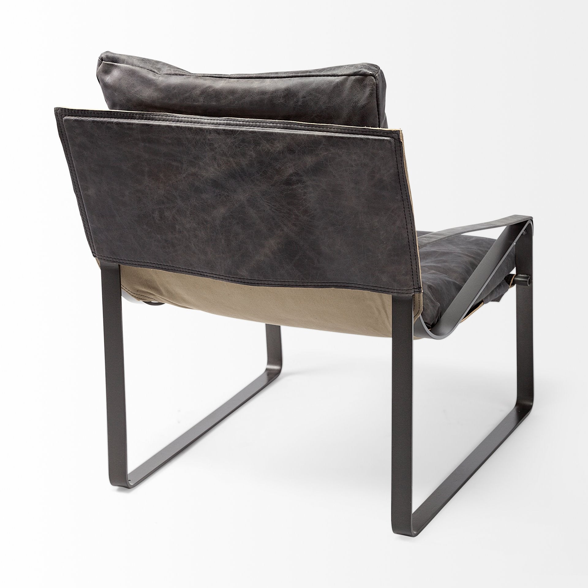 35" Black Leather Distressed Arm Chair