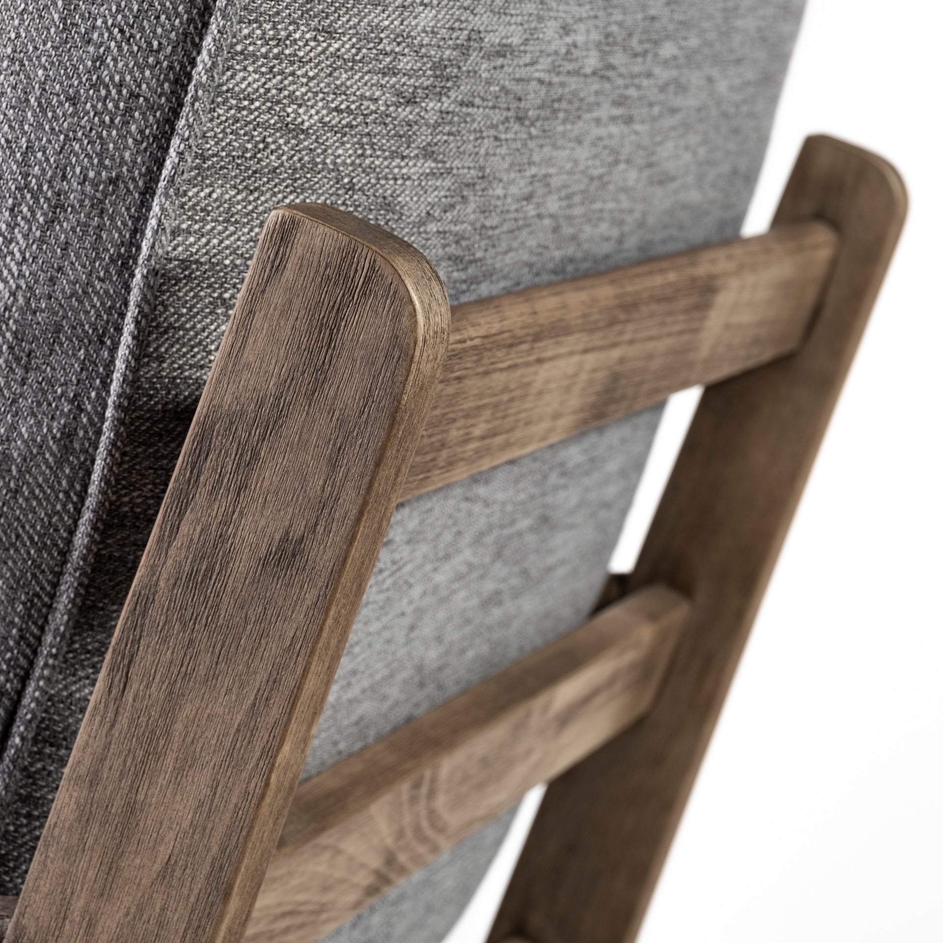 31" Gray and Brown Fabric Cushions And Wood Lounge Chair