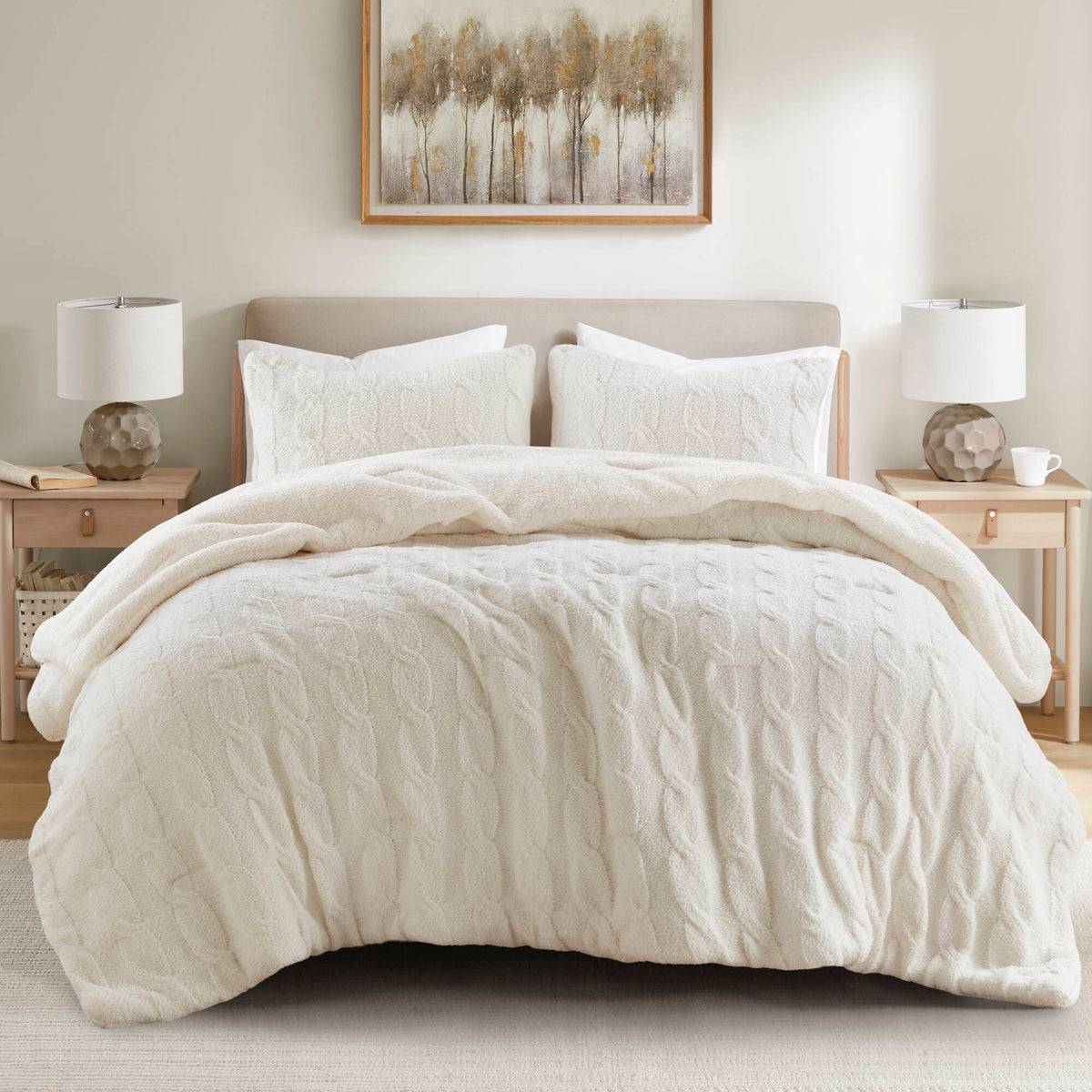 Riordan - Twin Cable Knit Comforter Set - Ivory