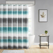 Saben - Stripe Print Shower Curtain - Aqua / Gray