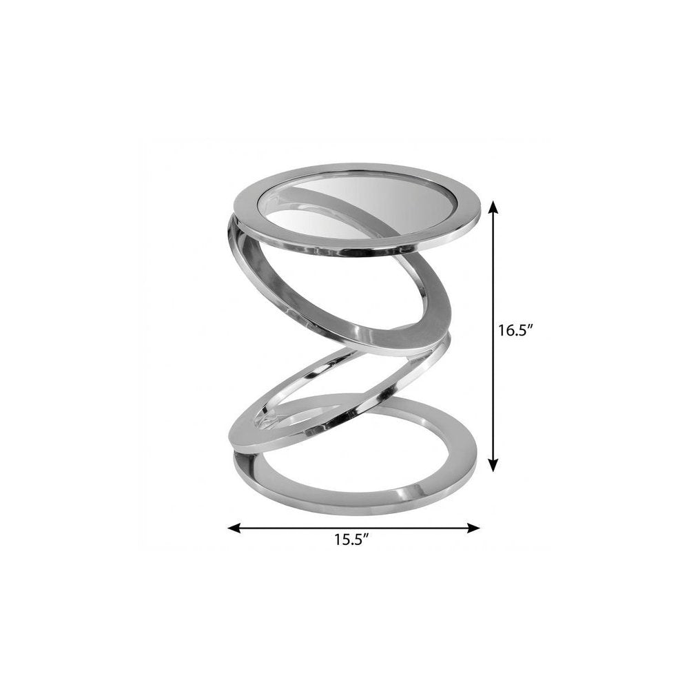 17" Silver And Clear Glass and Aluminum Round Abstract End Table