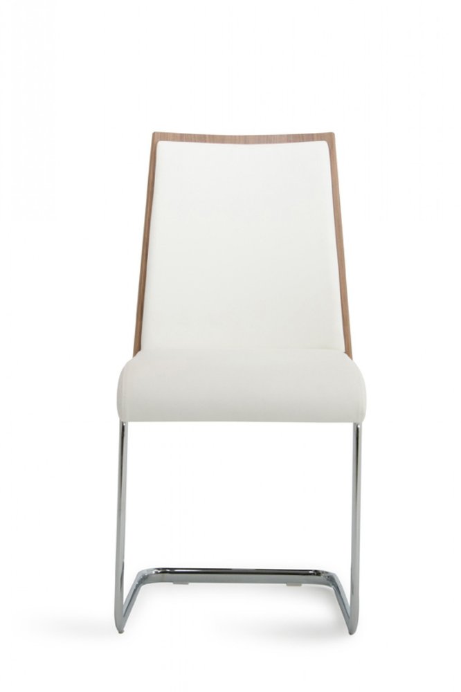 Set of Two White and Silver Upholstered Faux Leather Dining Side Chairs