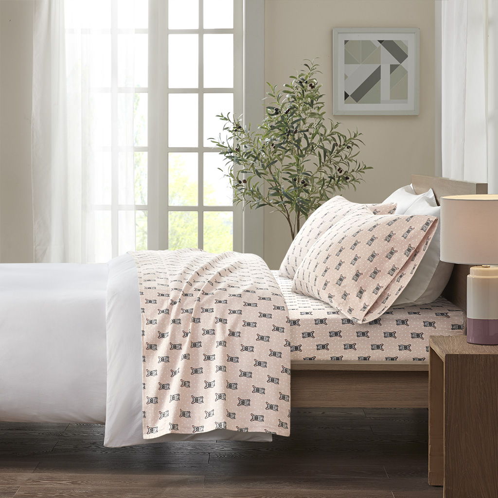 Cozy Flannel - Twin 100% Printed Sheet Set - Pink French Bulldog