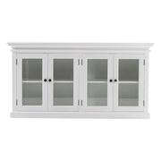 64" White Distressed Solid Wood Sideboard with Four Glass Doors