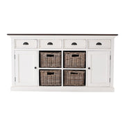 63" Brown And White Distressed Solid Wood Sideboard With Baskets