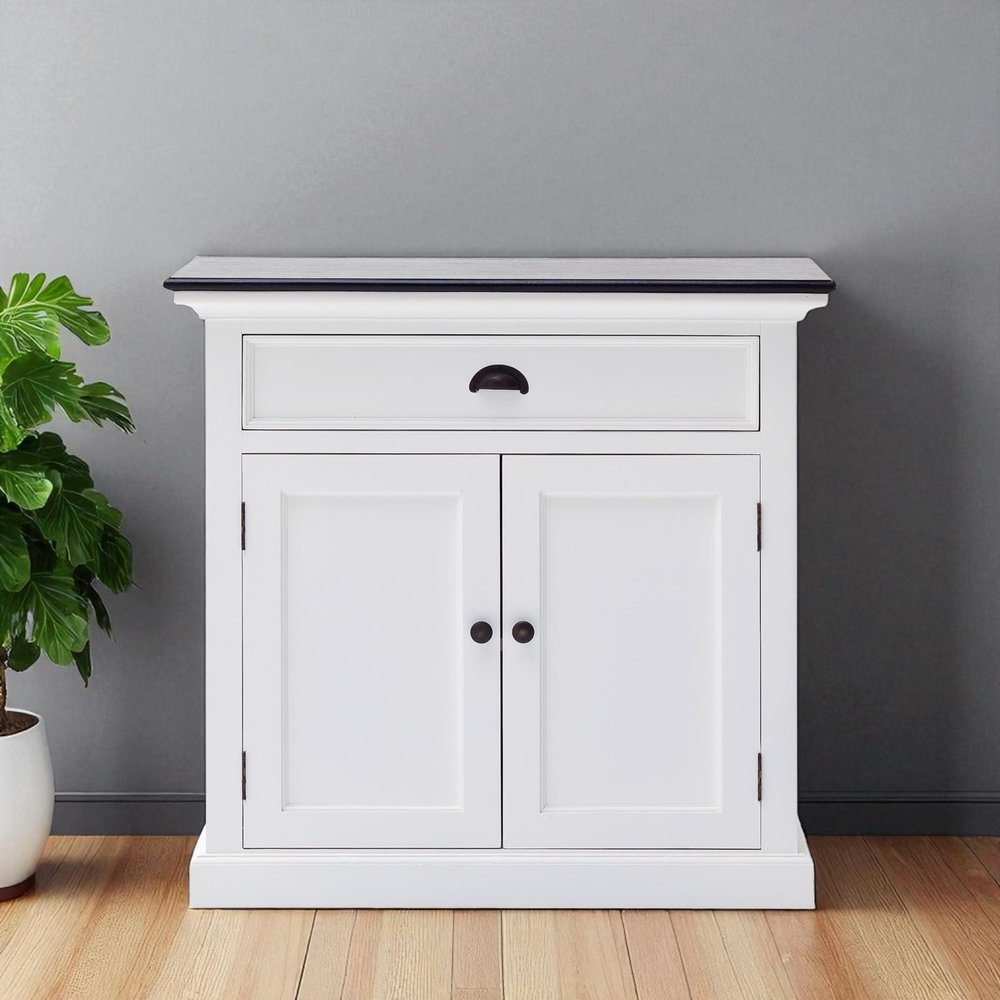 35" White And Black Wood Sideboard with Two Doors