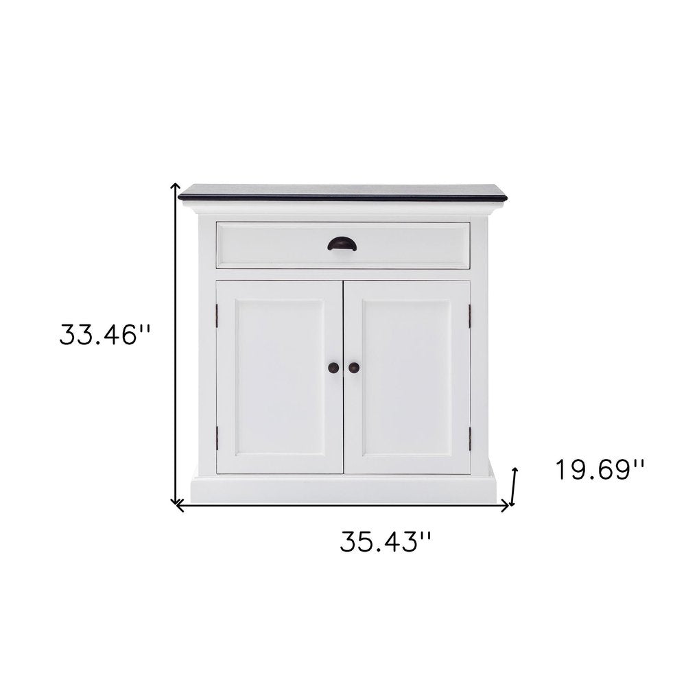 35" White And Black Wood Sideboard with Two Doors