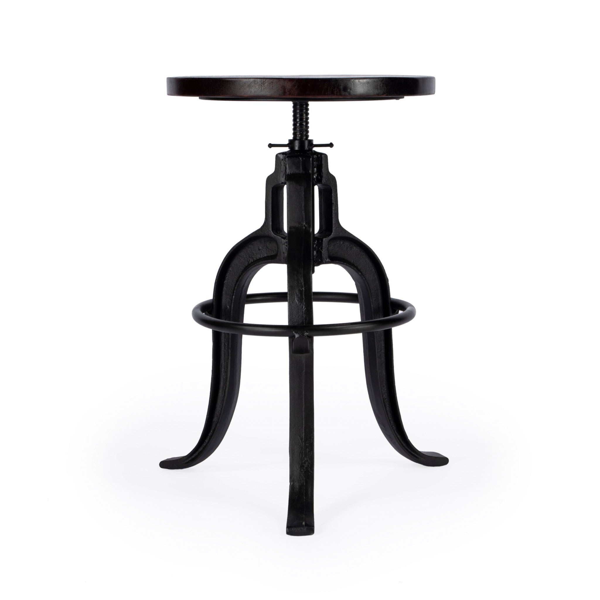 28" Brown and Black Manufactured Wood and Iron Backless Swivel Bar Chair
