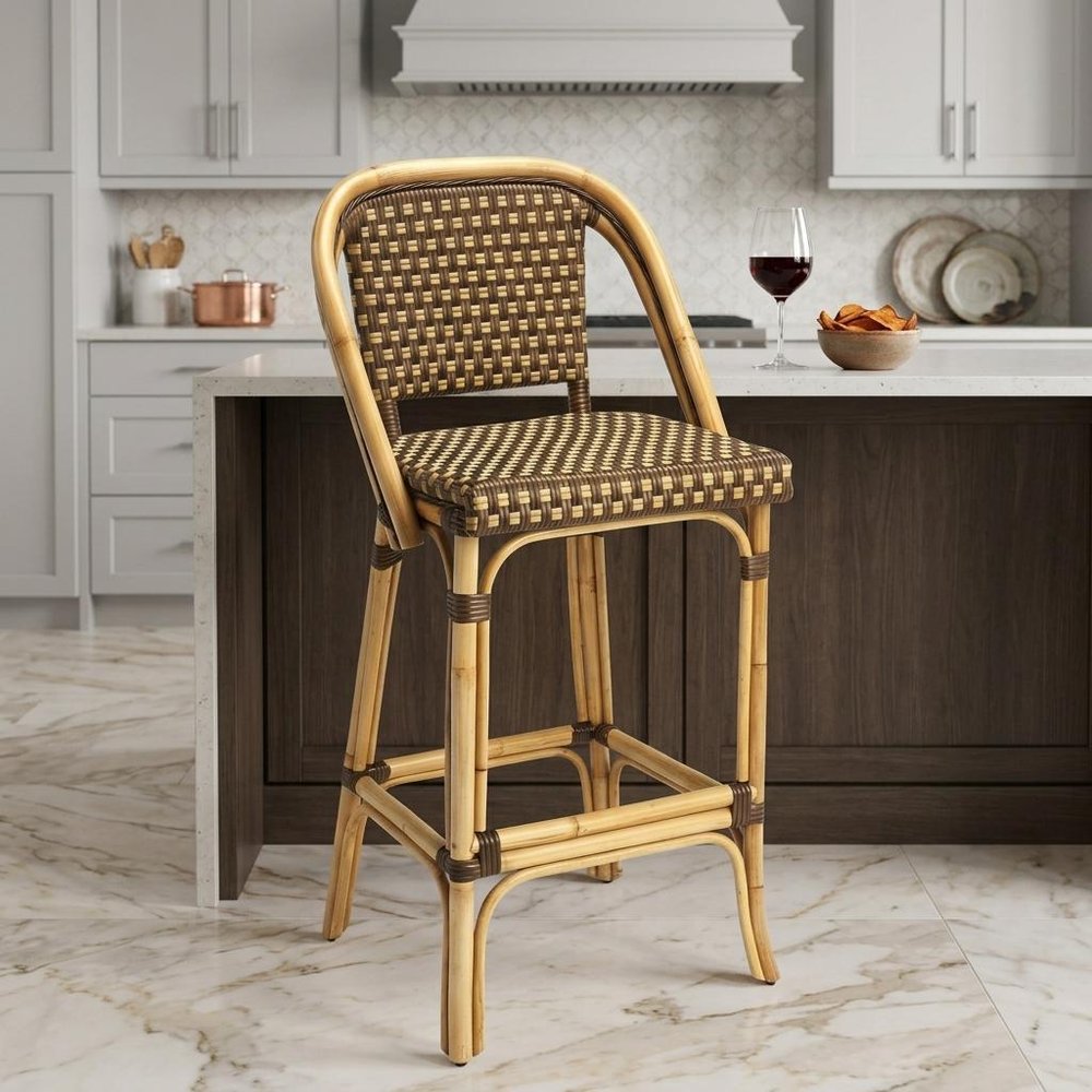 28" Brown Rattan Counter Height Bar Chair